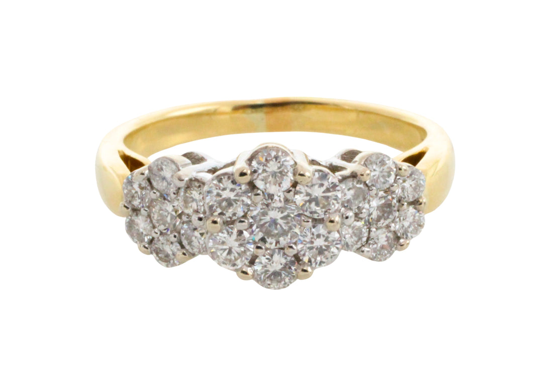 Diamond triple cluster ring in 18 carat gold-engagement rings-The Antique Ring Shop