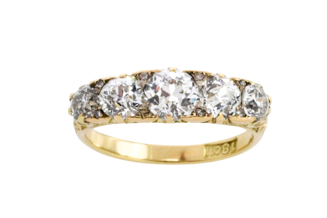 Victorian five stone old European cut diamond ring-Antique rings-The Antique Ring Shop