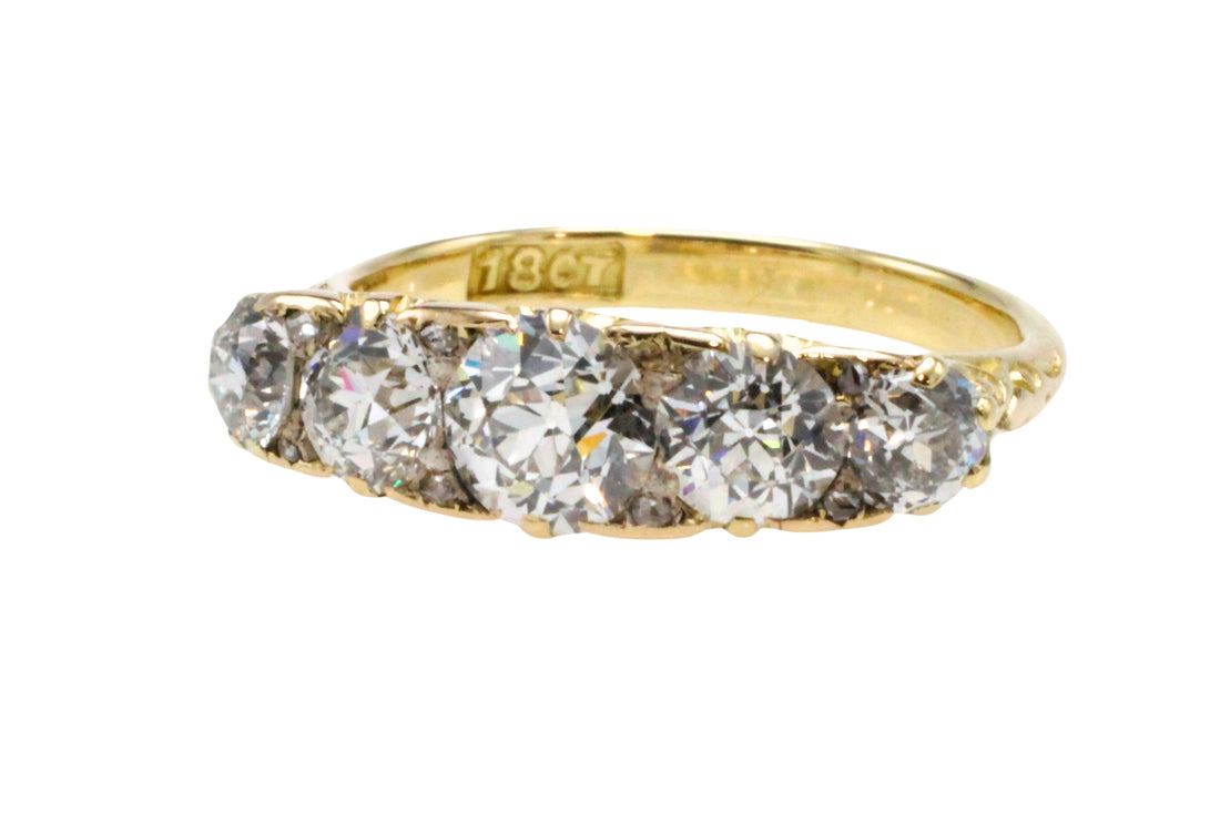 Victorian five stone old European cut diamond ring-Antique rings-The Antique Ring Shop