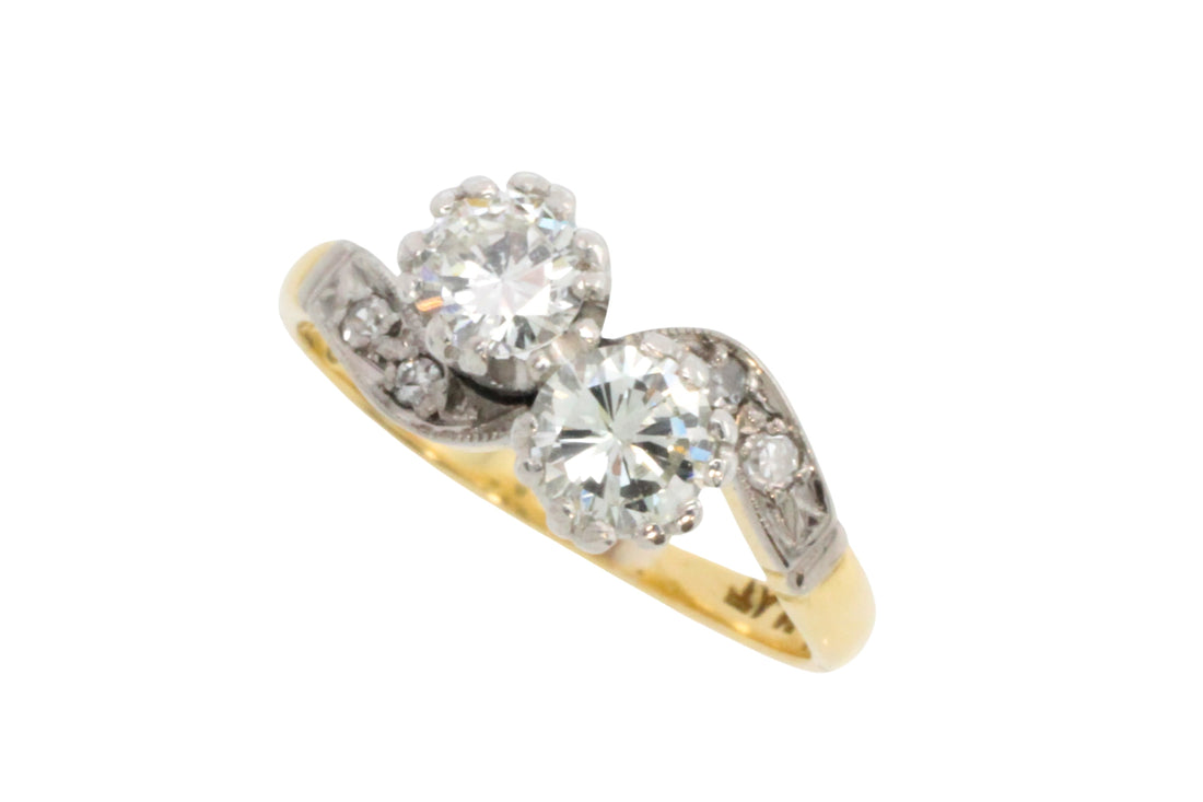 Diamond Toi et Moi ring in 18 carat gold and platinum-engagement rings-The Antique Ring Shop