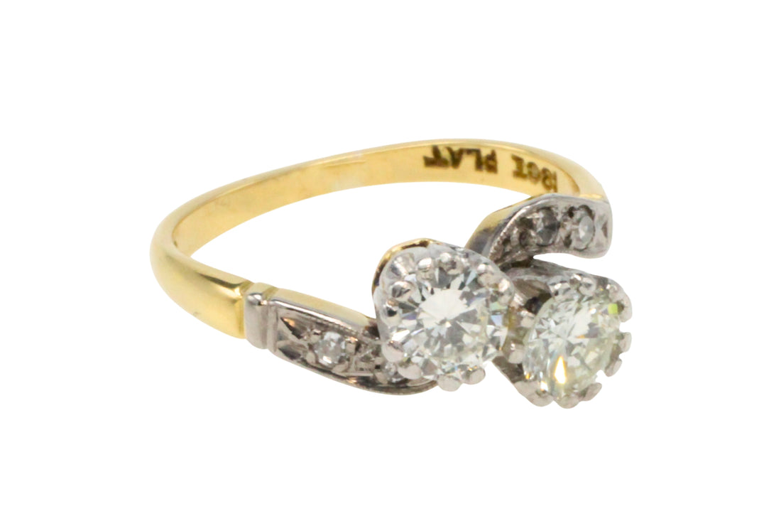 Diamond Toi et Moi ring in 18 carat gold and platinum-engagement rings-The Antique Ring Shop