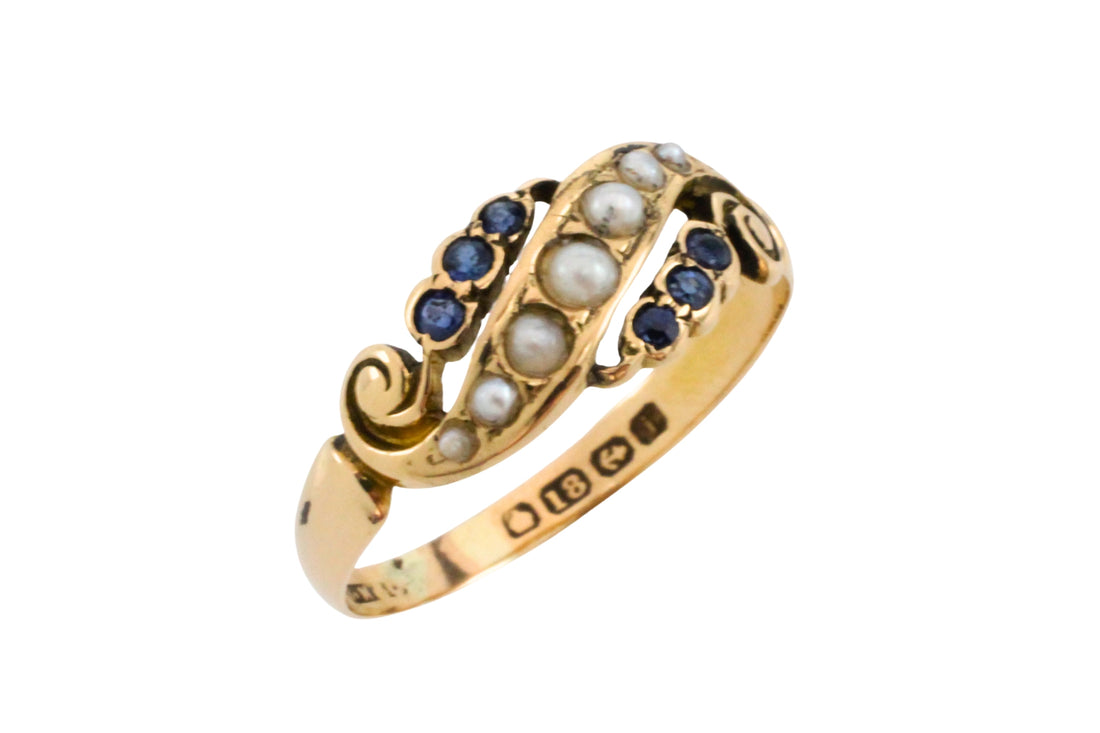 Edwardian sapphire and pearl ring from 1908-Antique rings-The Antique Ring Shop