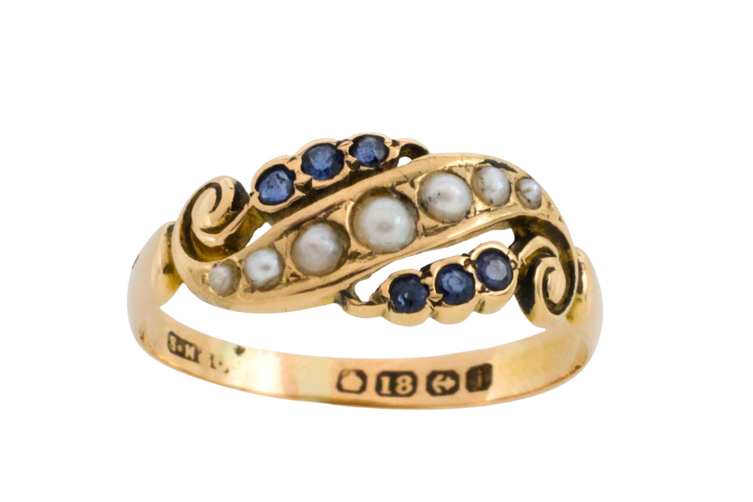Edwardian sapphire and pearl ring from 1908-Antique rings-The Antique Ring Shop