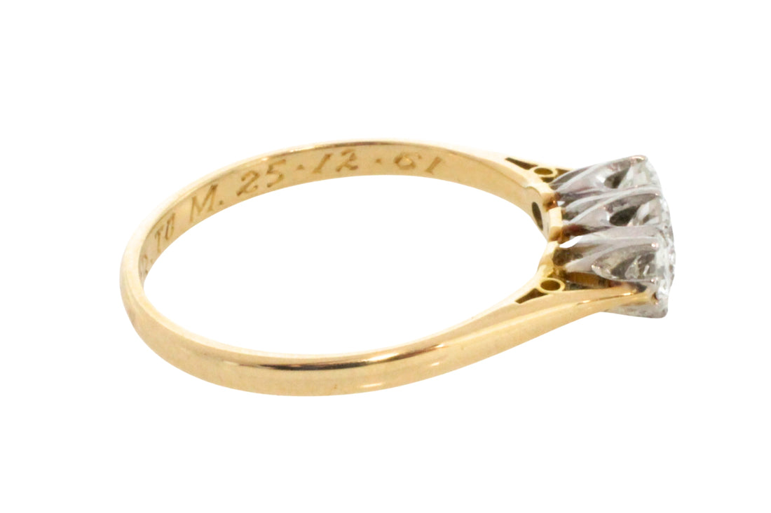 Vintage three stone brilliant cut diamond ring-engagement rings-The Antique Ring Shop