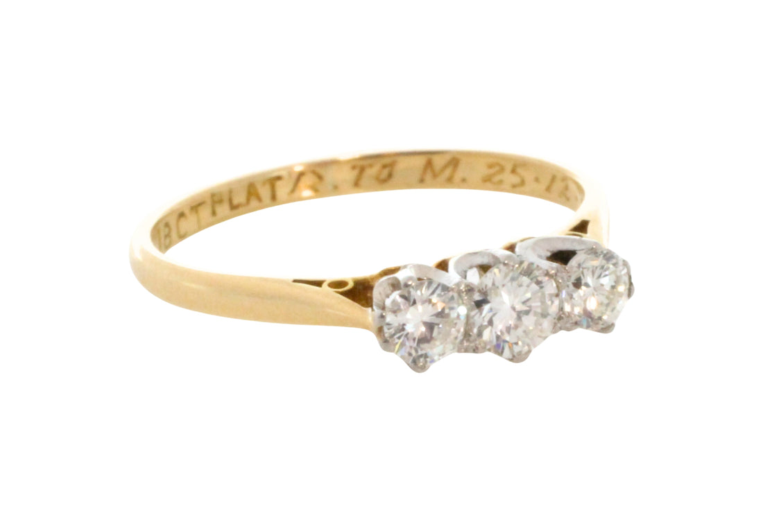 Vintage three stone brilliant cut diamond ring-engagement rings-The Antique Ring Shop