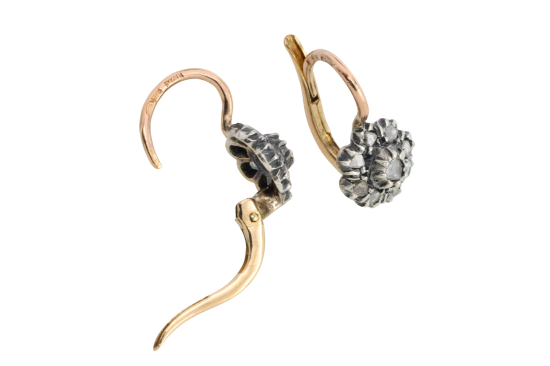 Vintage rose diamond earrings in silver and gold