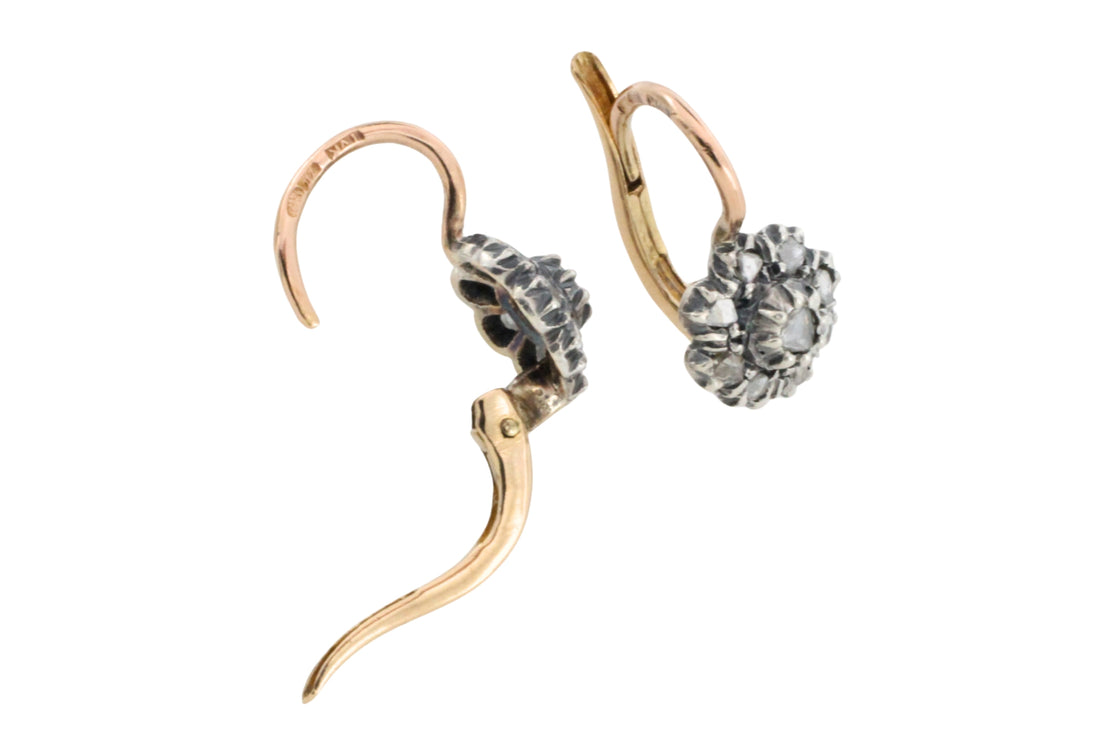 Vintage rose diamond earrings in silver and gold