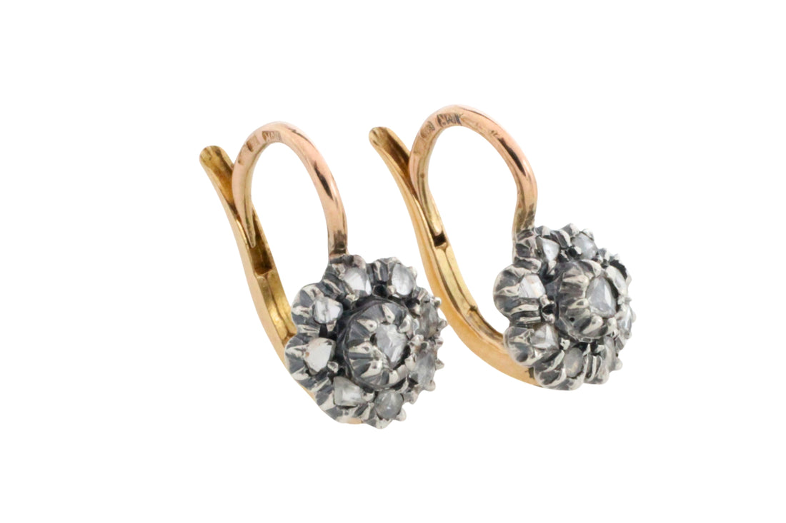 Vintage rose diamond earrings in silver and gold