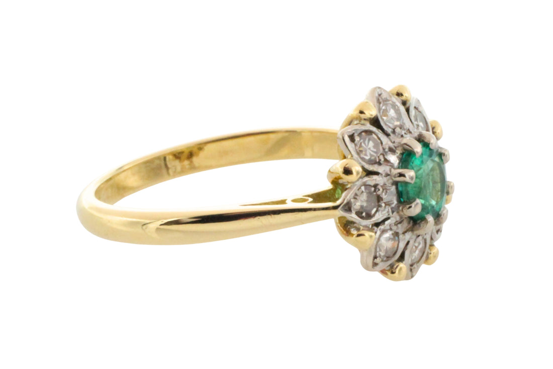 Vintage emerald and diamond cluster ring in gold and platinum-The Antique Ring Shop