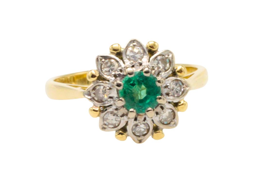 Vintage emerald and diamond cluster ring in gold and platinum-The Antique Ring Shop