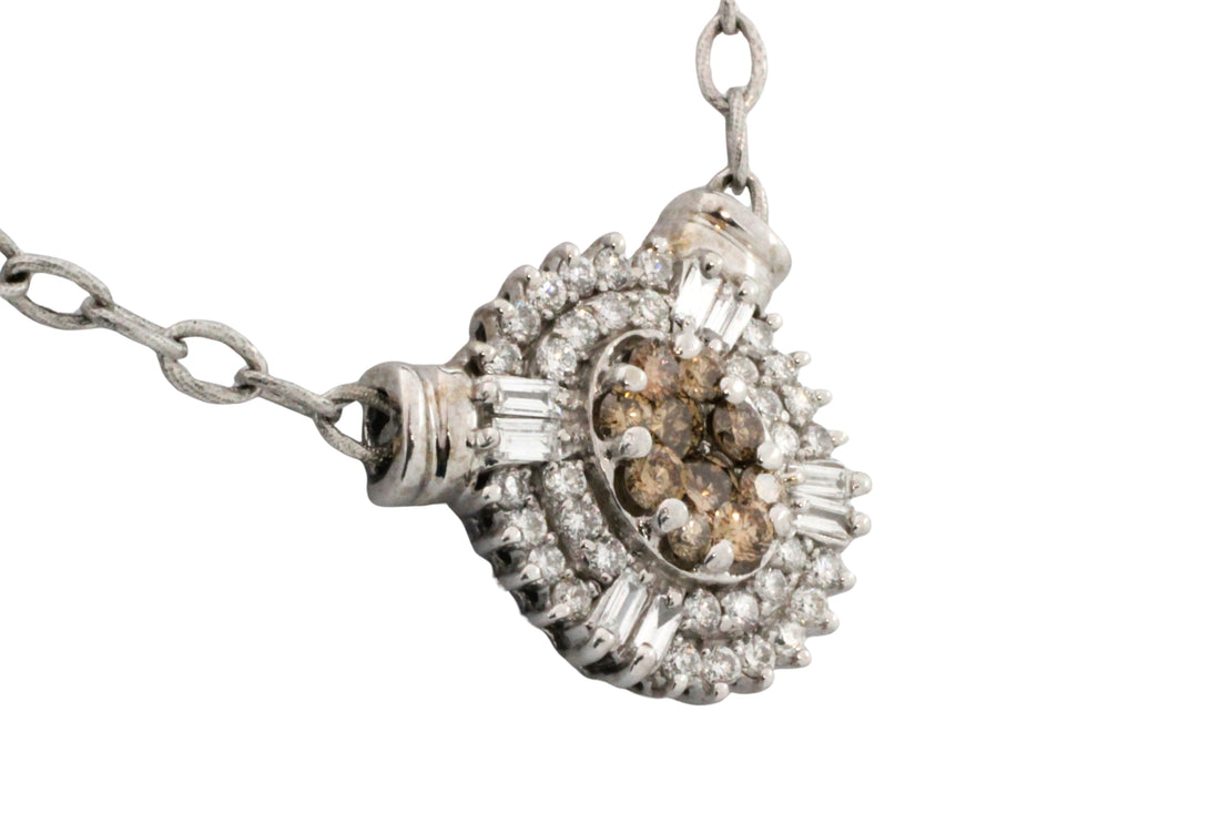 Light brown and clear diamond pendant in white gold-Pendants-The Antique Ring Shop