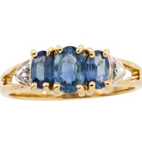 Three stone sapphire ring in 14 carat gold-Vintage Rings-The Antique Ring Shop