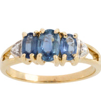 Three stone sapphire ring in 14 carat gold-Vintage Rings-The Antique Ring Shop