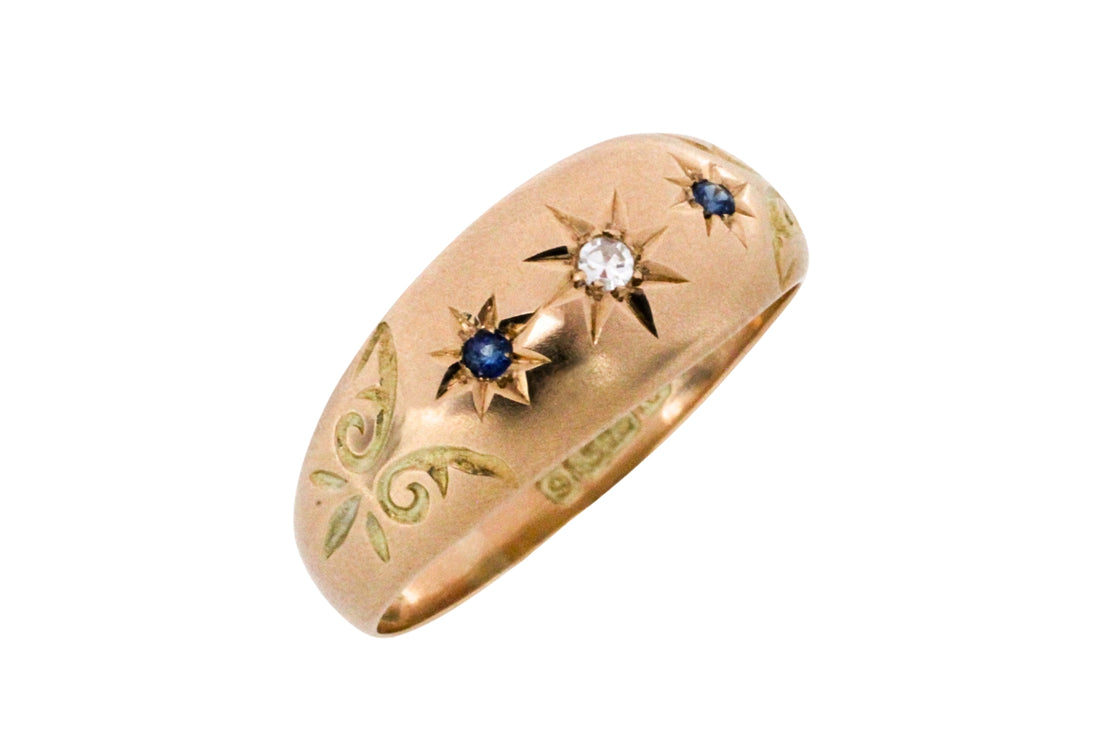 Sapphire and diamond gypsy ring from 1911-Antique rings-The Antique Ring Shop