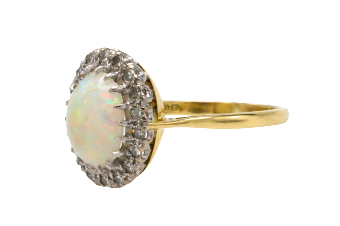 Vintage opal and diamond cluster ring-Vintage Rings-The Antique Ring Shop