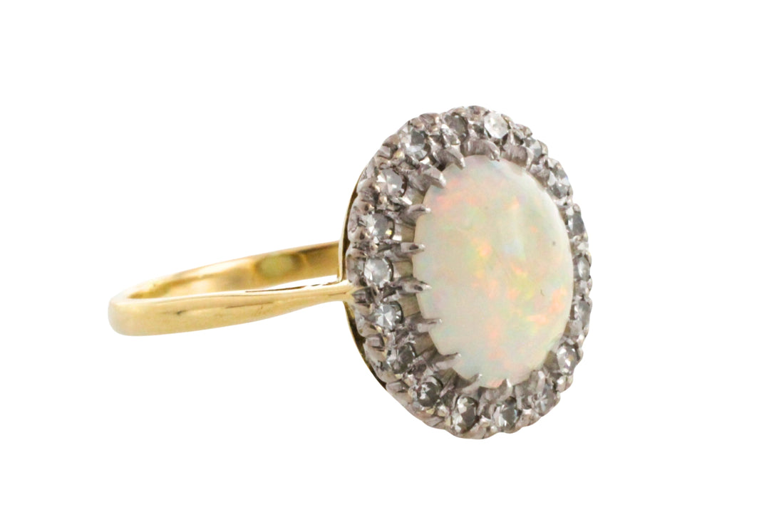 Vintage opal and diamond cluster ring-Vintage Rings-The Antique Ring Shop