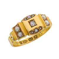 Victorian pearl and diamond ring from 1890