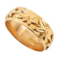 Vintage 22 carat gold band with flower motif-wedding rings-The Antique Ring Shop