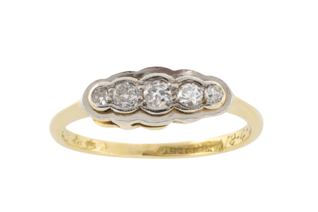 Five stone diamond ring in 18 carat gold and platinum-engagement rings-The Antique Ring Shop