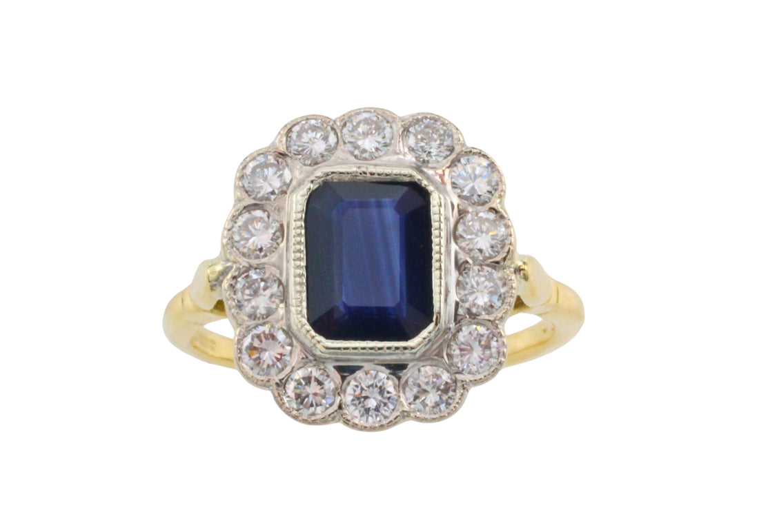 Vintage sapphire and diamond ring in 18 carat gold-Rings-The Antique Ring Shop