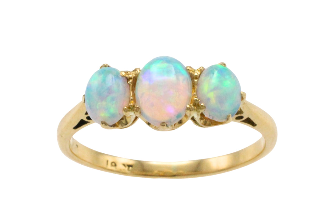 Three stone opal ring in 18 carat gold-Vintage Rings-The Antique Ring Shop