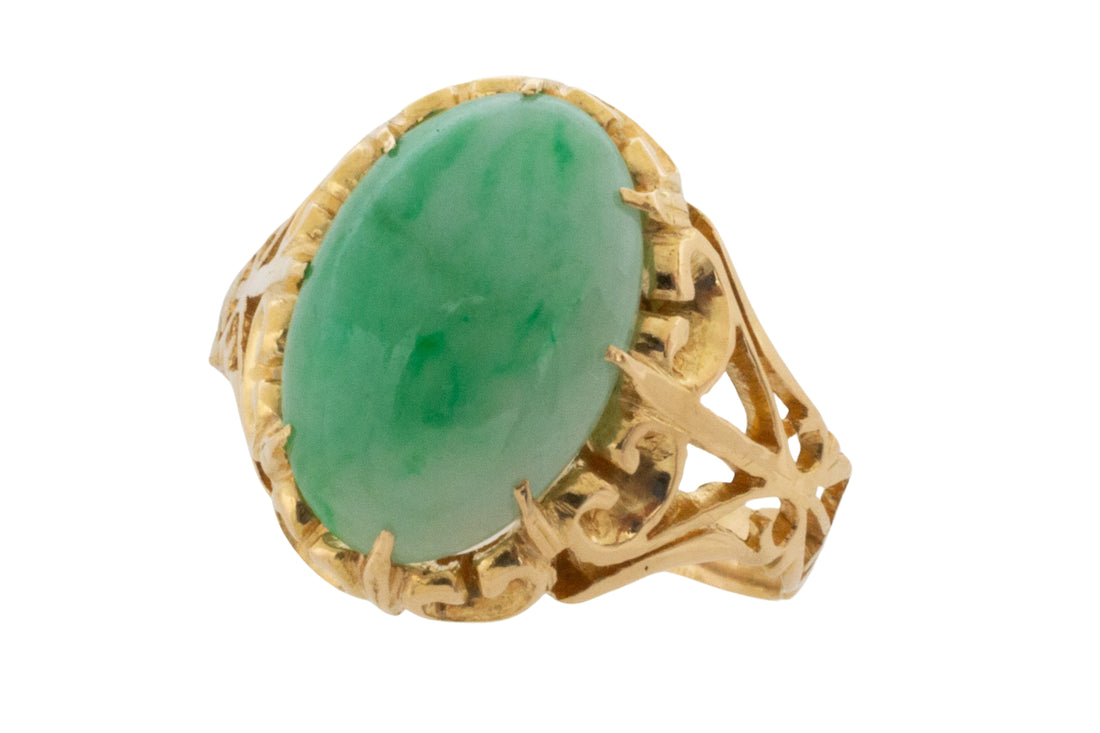 Cabochon jade ring in 14 carat gold-Vintage Rings-The Antique Ring Shop