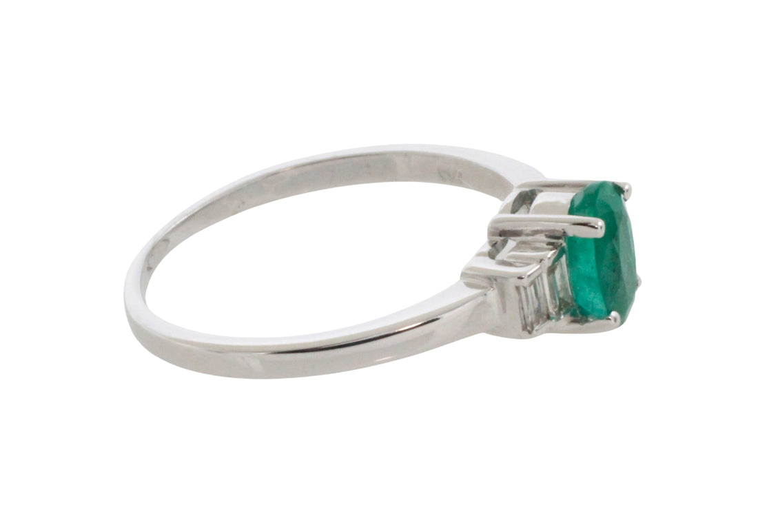 Emerald and diamond ring in white gold-engagement rings-The Antique Ring Shop