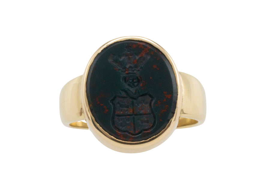 Vintage bloodstone signet ring with intaglio-gents rings-The Antique Ring Shop