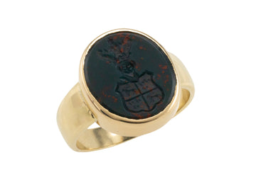 Vintage bloodstone signet ring with intaglio-gents rings-The Antique Ring Shop