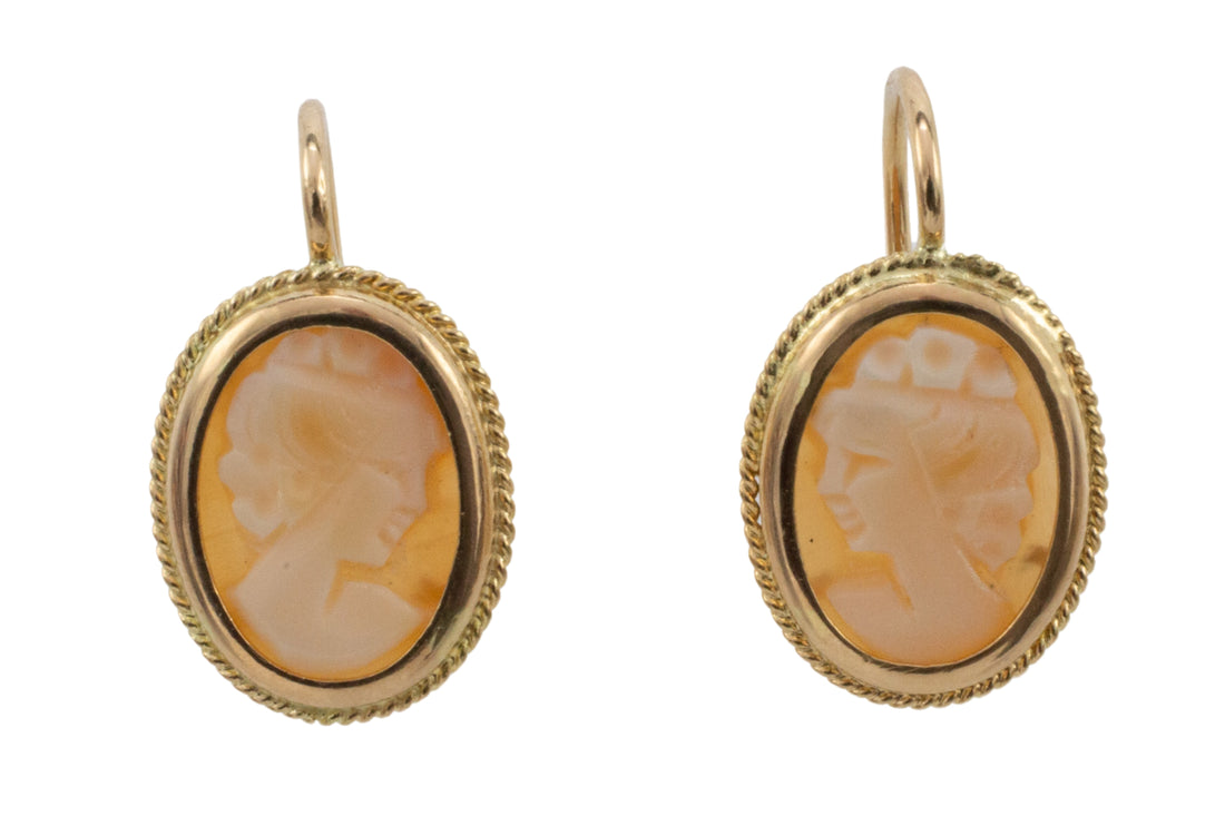 Cameo earrings in 18 carat gold-Earrings-The Antique Ring Shop