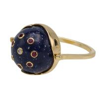 Cabochon sodalite ring with rubies and diamond-Vintage Rings-The Antique Ring Shop