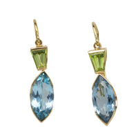 Topaz and peridot earrings in 14 carat gold