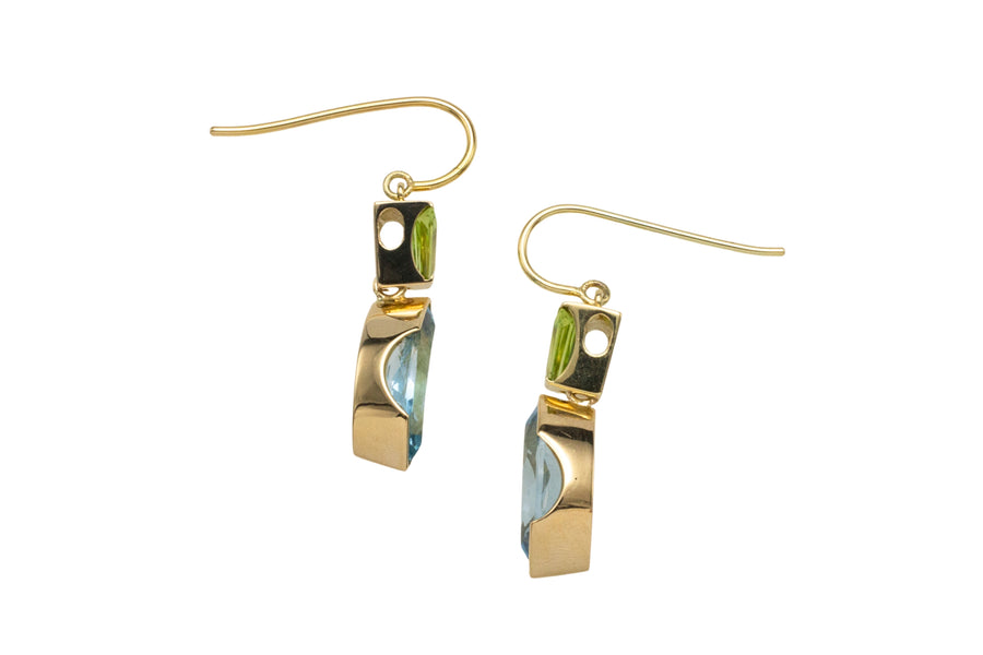 Topaz and peridot earrings in 14 carat gold