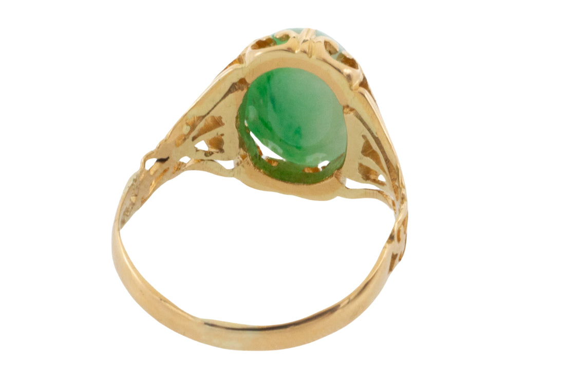 Cabochon jade ring in 14 carat gold-Vintage Rings-The Antique Ring Shop