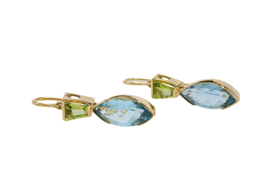 Topaz and peridot earrings in 14 carat gold