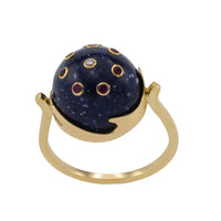 Cabochon sodalite ring with rubies and diamond-Vintage Rings-The Antique Ring Shop