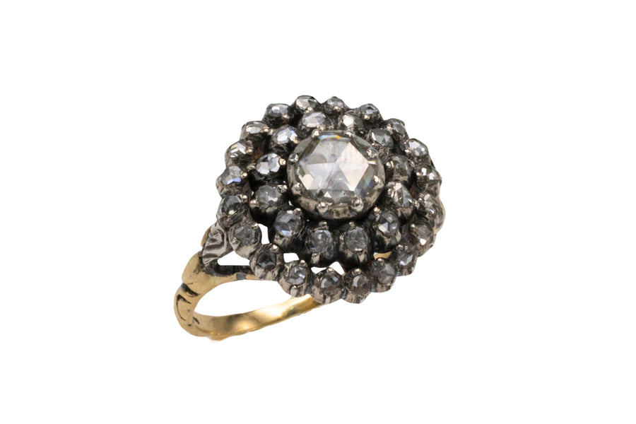 Classic rose diamond cluster ring in gold and silver