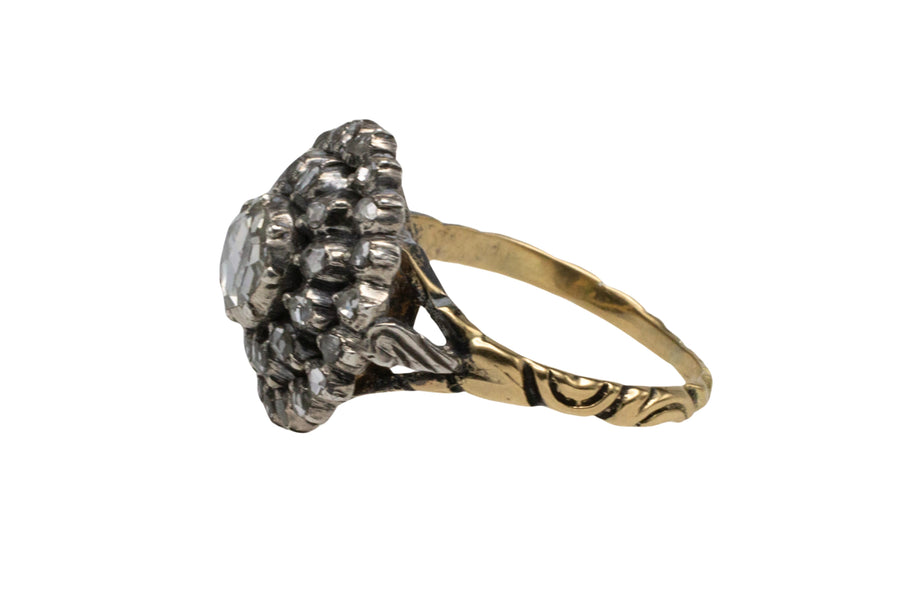 Classic rose diamond cluster ring in gold and silver