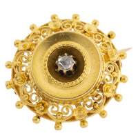 Filigree brooch with rose diamond in 14 carat gold-Brooches-The Antique Ring Shop