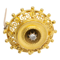 Filigree brooch with rose diamond in 14 carat gold-Brooches-The Antique Ring Shop