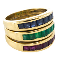 18 carat gold triple band with sapphire, emerald and ruby-Vintage Rings-The Antique Ring Shop