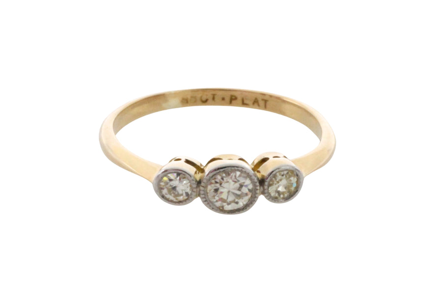 Vintage three stone diamond ring-engagement rings-The Antique Ring Shop