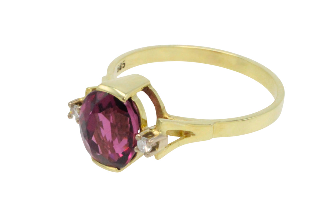 Vintage garnet and diamond ring in 14 carat gold-Vintage Rings-The Antique Ring Shop