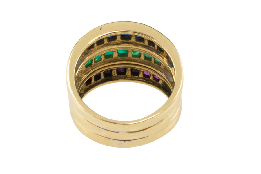 18 carat gold triple band with sapphire, emerald and ruby-Vintage Rings-The Antique Ring Shop