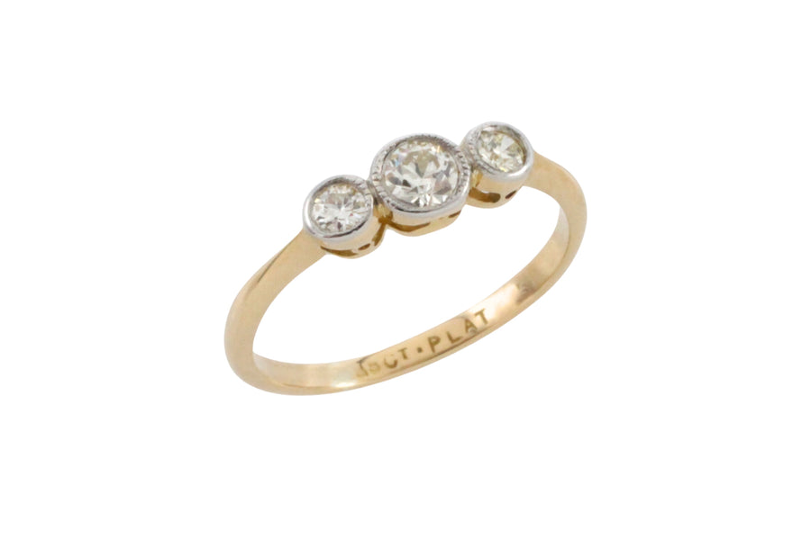 Vintage three stone diamond ring-engagement rings-The Antique Ring Shop