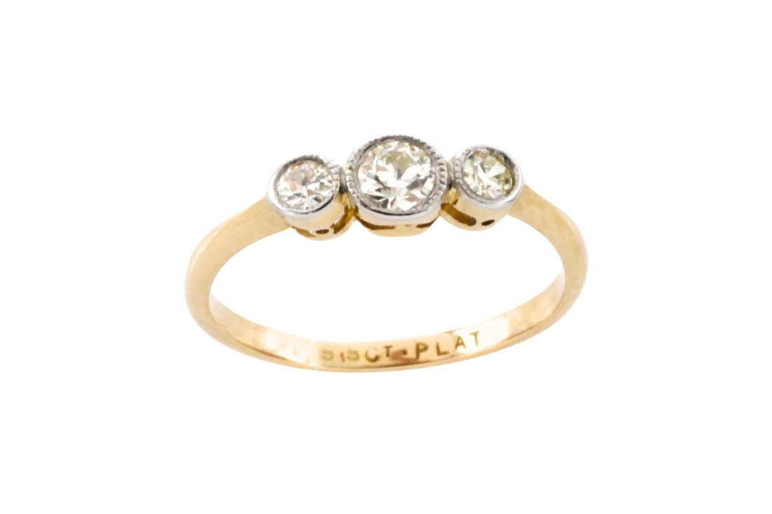 Vintage three stone diamond ring-engagement rings-The Antique Ring Shop