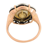 Pearl and single cut diamond ring in silver and gold-Antique rings-The Antique Ring Shop