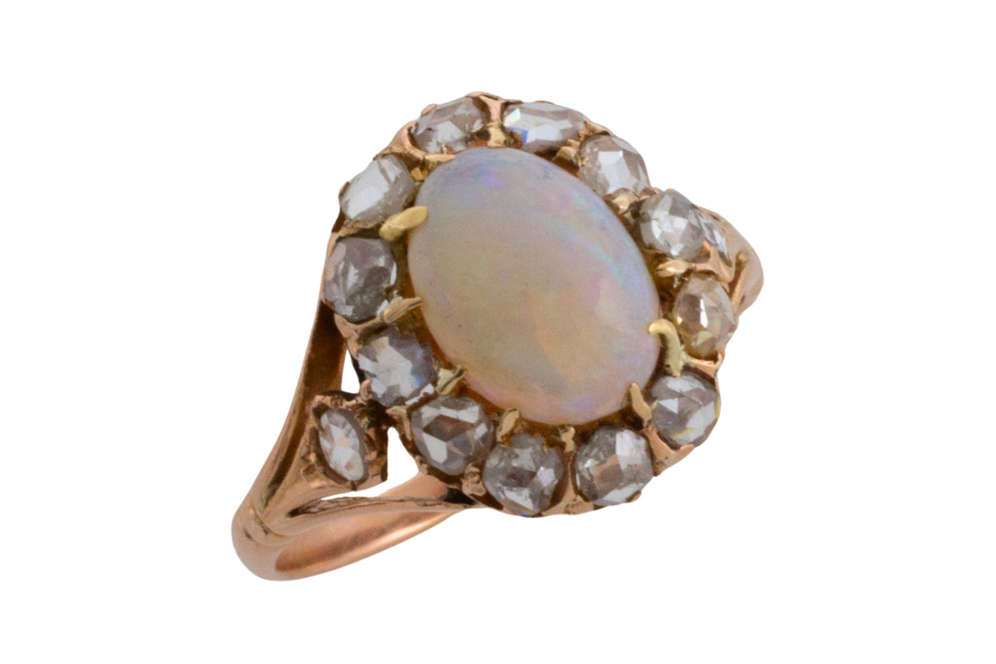 Cabochon opal and rose diamond ring-Antique rings-The Antique Ring Shop