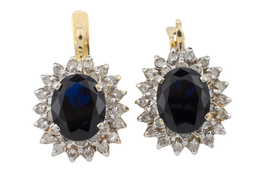 Sapphire and diamond pendant earrings-Earrings-The Antique Ring Shop