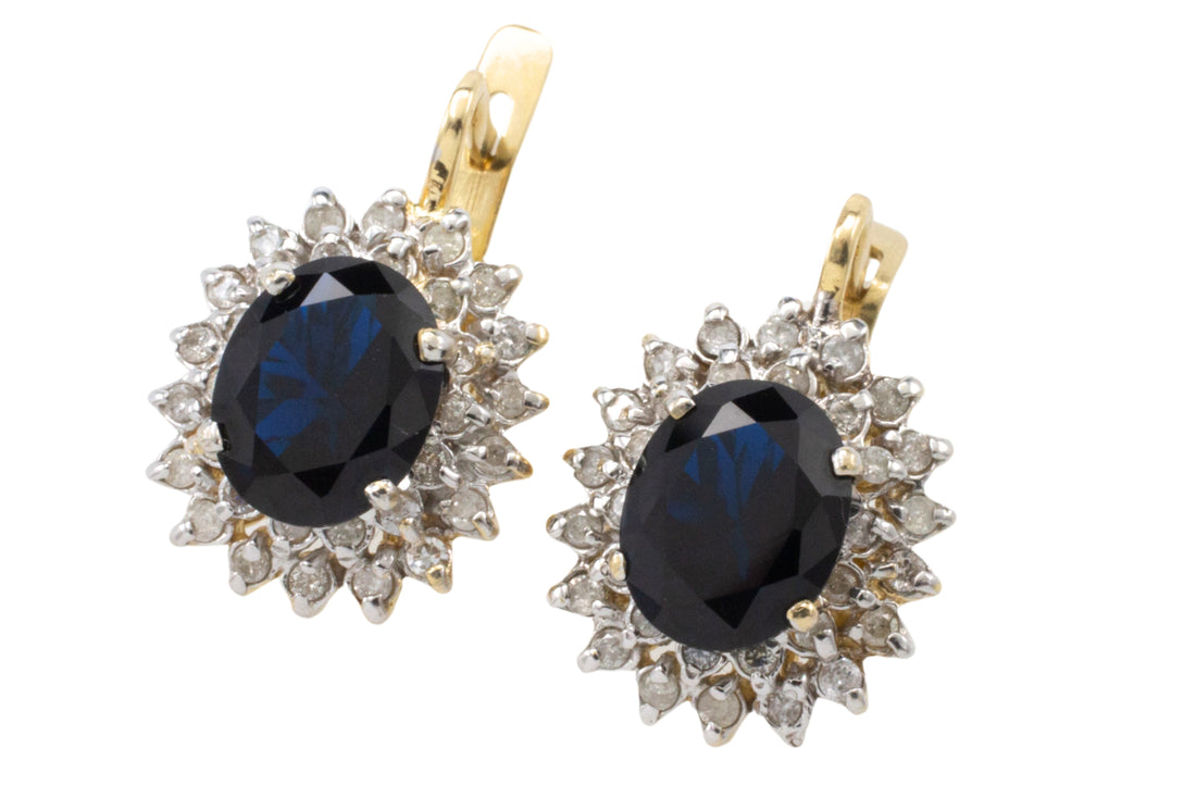 Sapphire and diamond pendant earrings-Earrings-The Antique Ring Shop